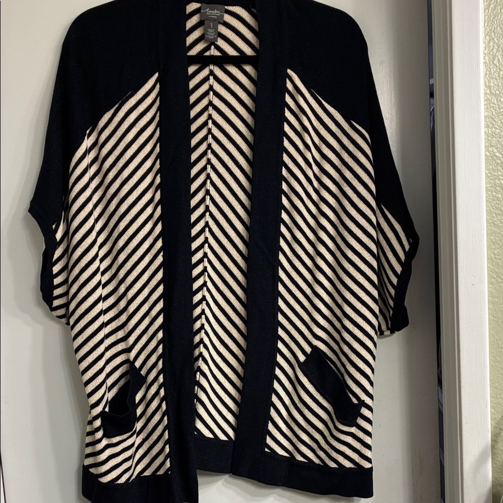 Chico’s Travelers Striped Black, Cream and Gold Women's Sweater
